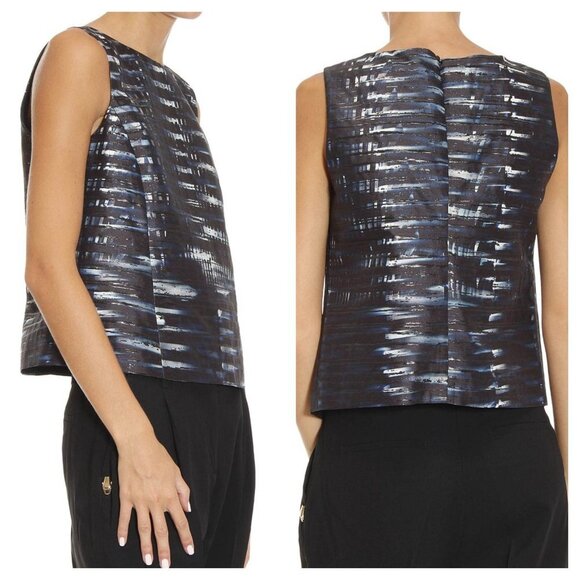 Armani Collezioni Black Metallic Sleeveless A-Line Crop Top Blouse Size 0 - Picture 1 of 7